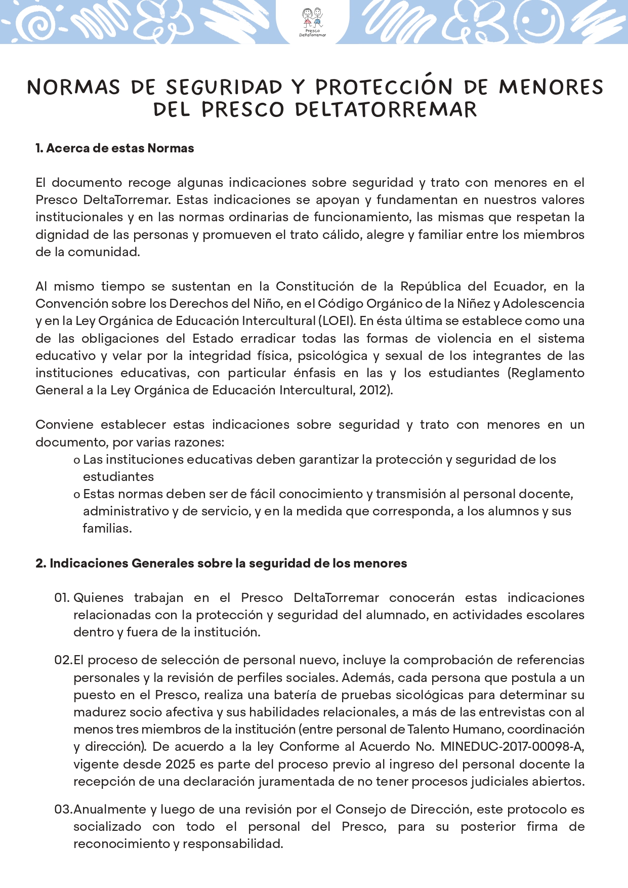 Protocolo y Normas de Seguridad y Protección de Menores