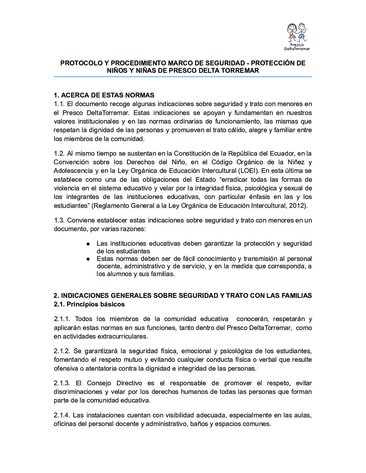 Protocolo y Normas de Seguridad y Protección de Menores